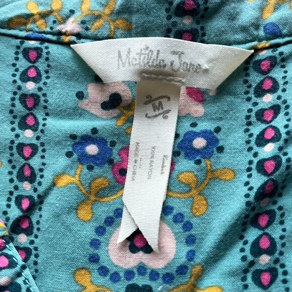 Matilda Jane Blouse Womens Medium Blue Floral w/Button Up Front 3/4 Sleeve - Picture 2 of 7